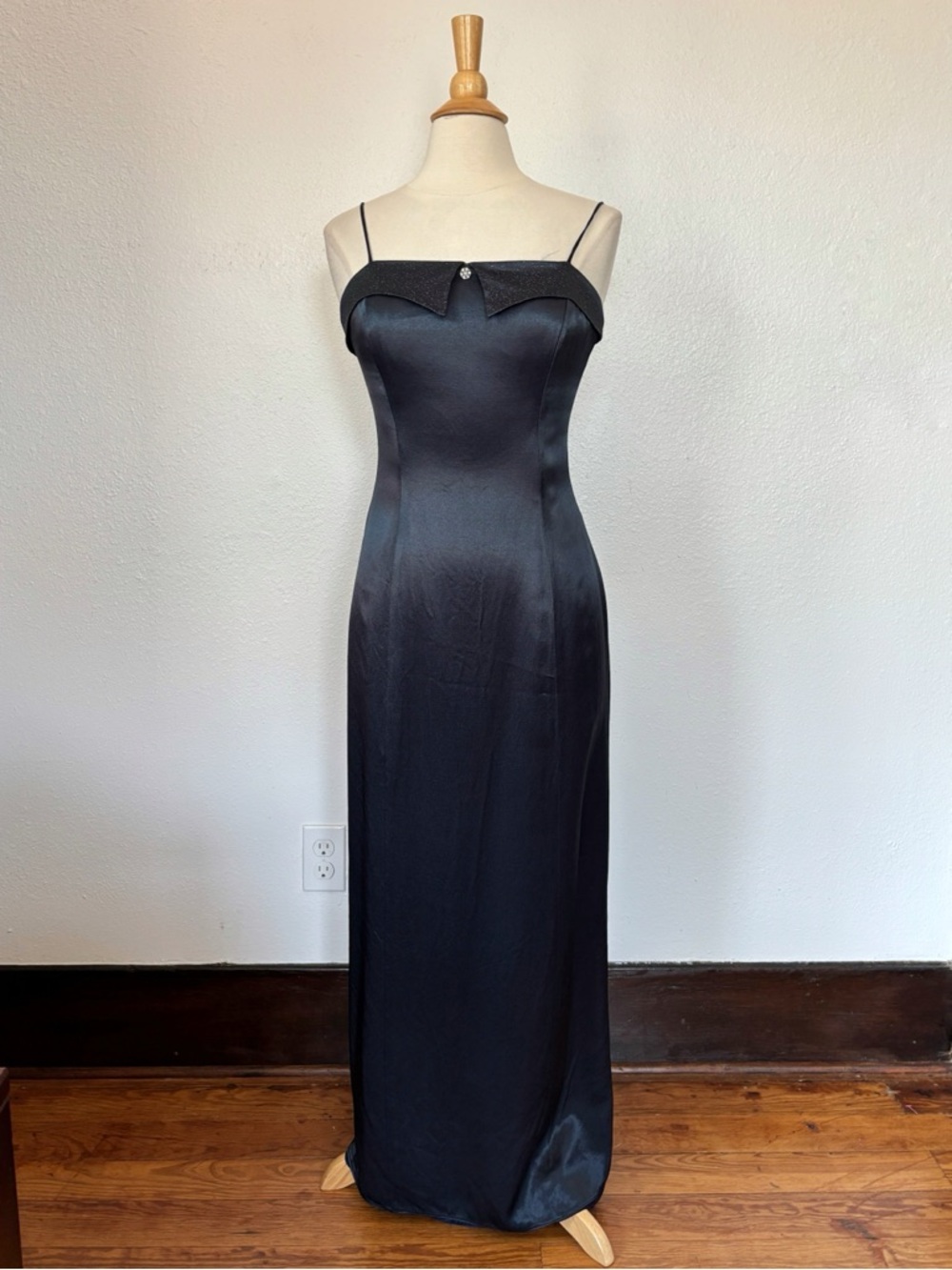 Vintage 90s Full Length Navy Blue Sparkle Prom Dress